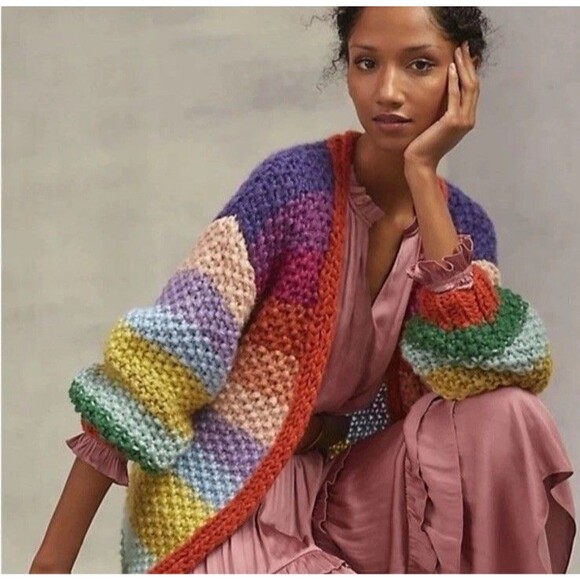 Frnch Paris Knitted Sweater Lobelia Cardigan – Arc En Ciel OS Stripe Rainbow - Picture 1 of 5